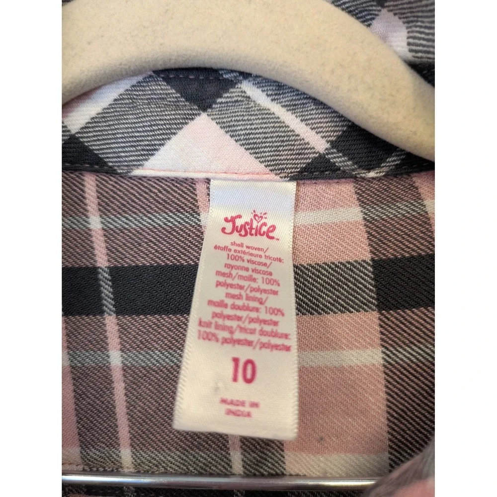 Justice Girls Size 10 Pink Plaid Button Front Tie Tutu Dress Glitter Tulle Skirt